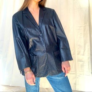 Nine West Leather button up blue blazer jacket